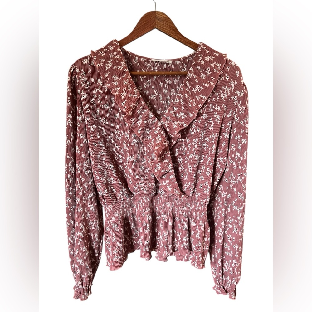 Blu Pepper Mauve Floral Blouse with Ruffles